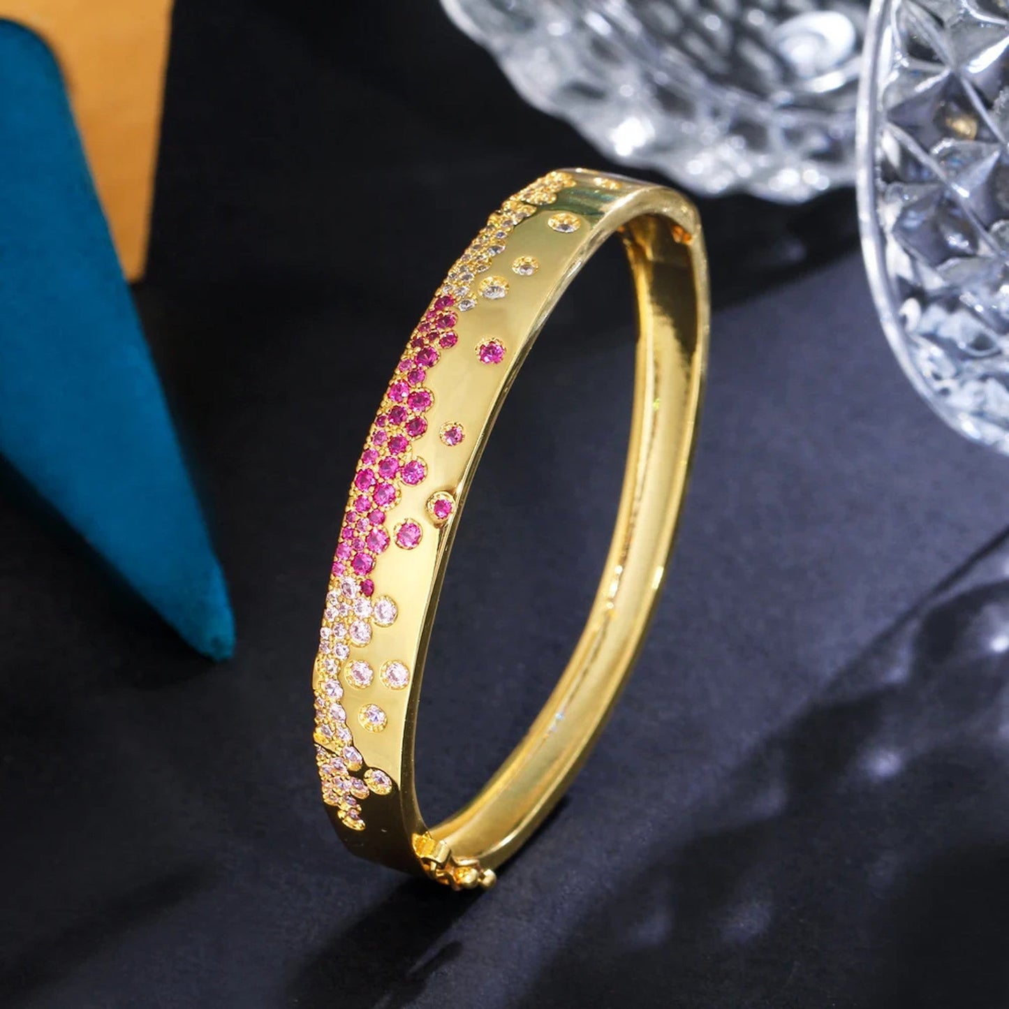 ✨Gold-Plated Pink & Red CZ Open Cuff Bangle✨.