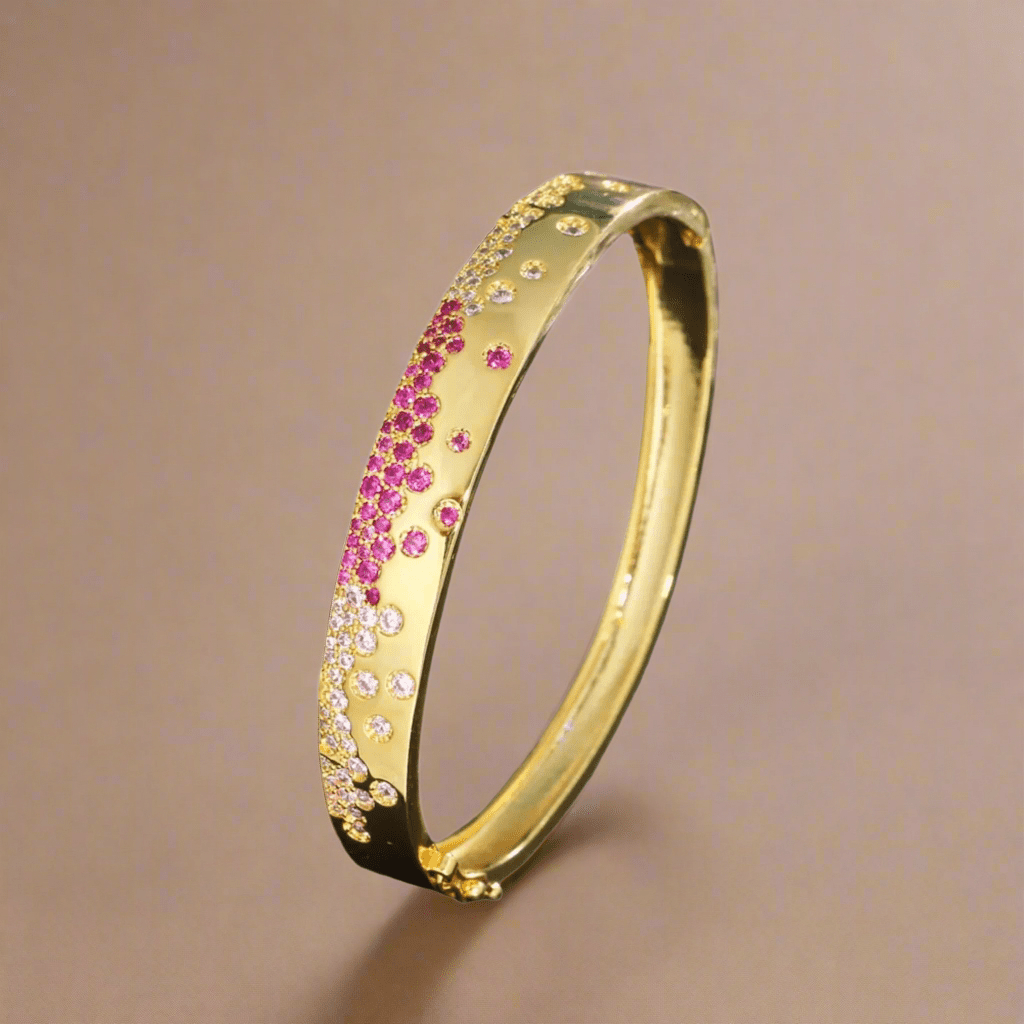✨Gold-Plated Pink & Red CZ Open Cuff Bangle✨.
