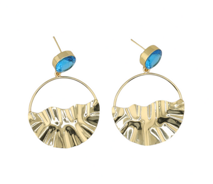 Blue Gem Ripple Hoop Earrings