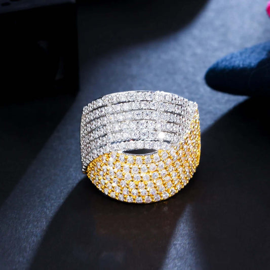 Dual Radiance Gold &amp; Silver CZ Dome Ring.