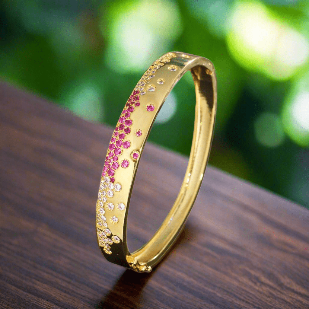 ✨Gold-Plated Pink & Red CZ Open Cuff Bangle✨.