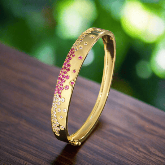 ✨Gold-Plated Pink & Red CZ Open Cuff Bangle✨.