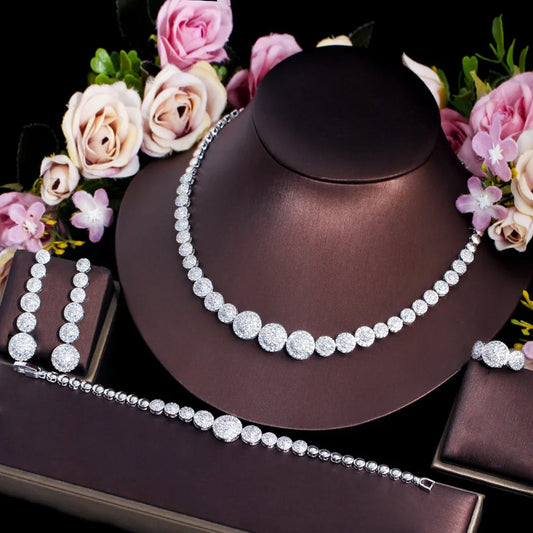 ✨ Silver-Plated Round CZ Bridal Jewelry Set ✨.